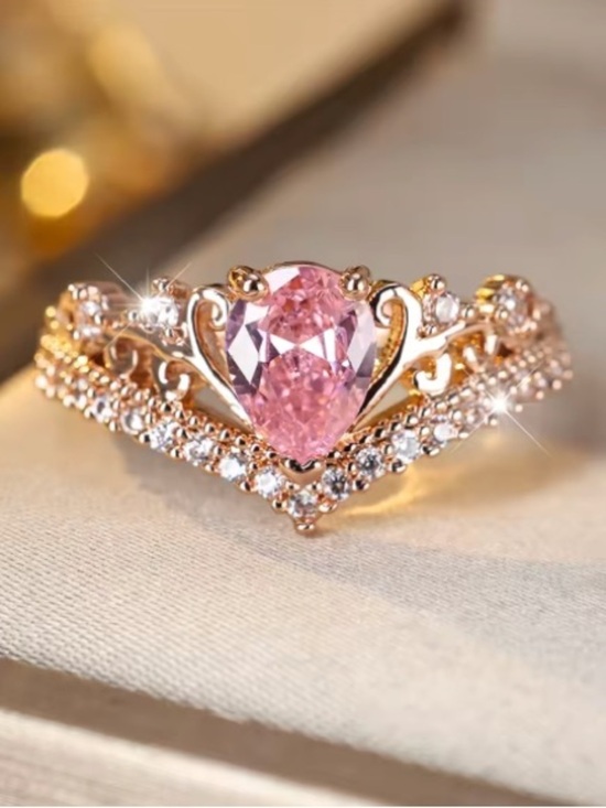Zara Jewelry - Luxury Pink Heart Zircon Ring.